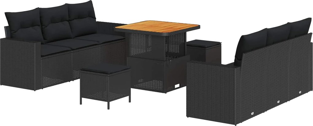 vidaXL Set de canapele pentru grădină cu pernă Manual 9 pcs Negru