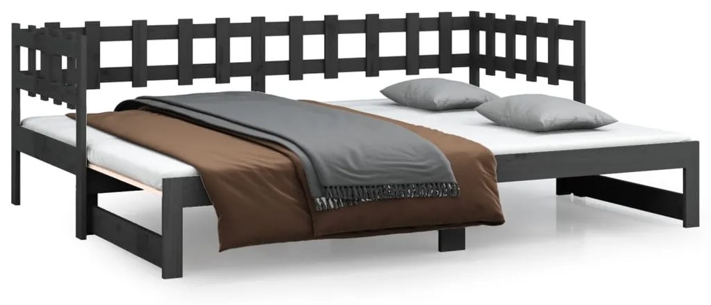 820768 vidaXL Pat de zi extensibil, gri, 2x(80x200) cm, lemn masiv de pin