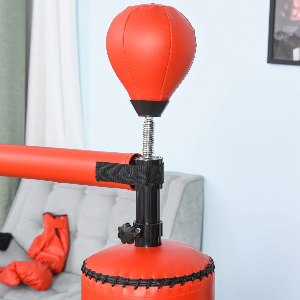 HOMCOM Sac de Box Ajustabil pe Înălțime, Bară Rotativă și Bază Umplută, 88x48x155-205 cm, Roșu