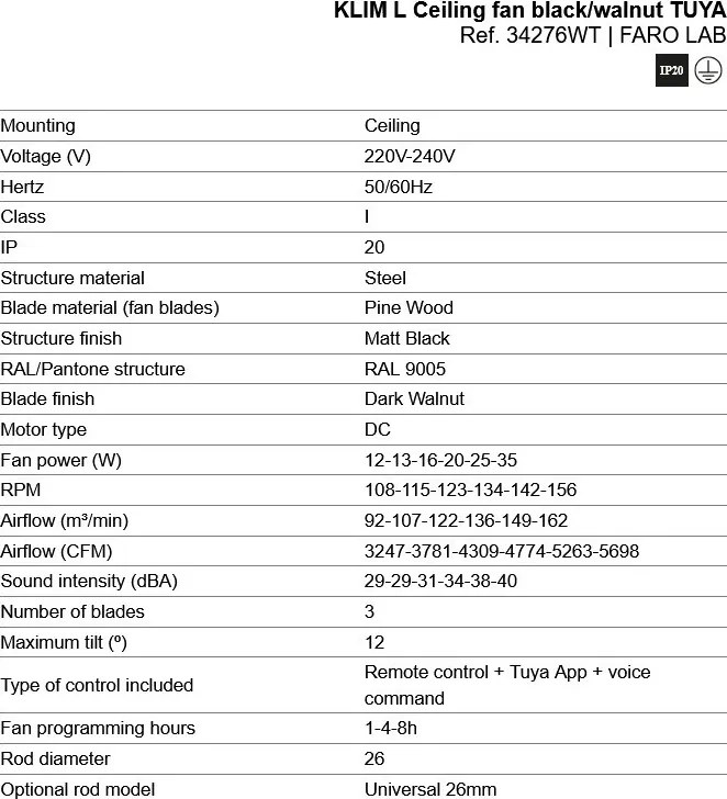 Ventilator smart sistem TUYA si telecomanda KLIM L 150cm, negru/ nuc
