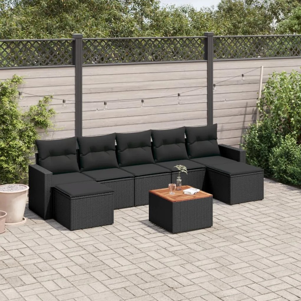 3256580 vidaXL Set mobilier de grădină cu perne, 8 piese, negru, poliratan