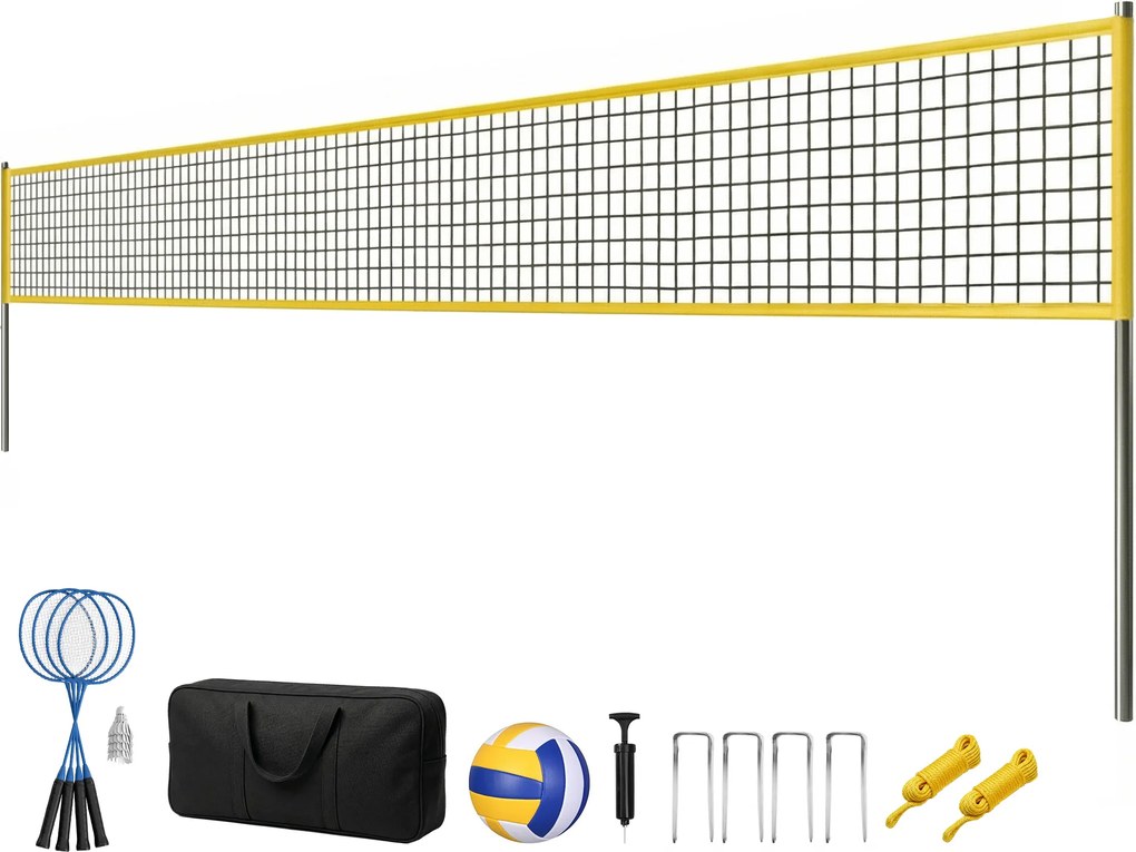 SPORTNOW Set Volei și Badminton, stâlpi din oțel cu înălțime reglabilă, geantă de transport, pentru gazon plajă grădină | Aosom Romania