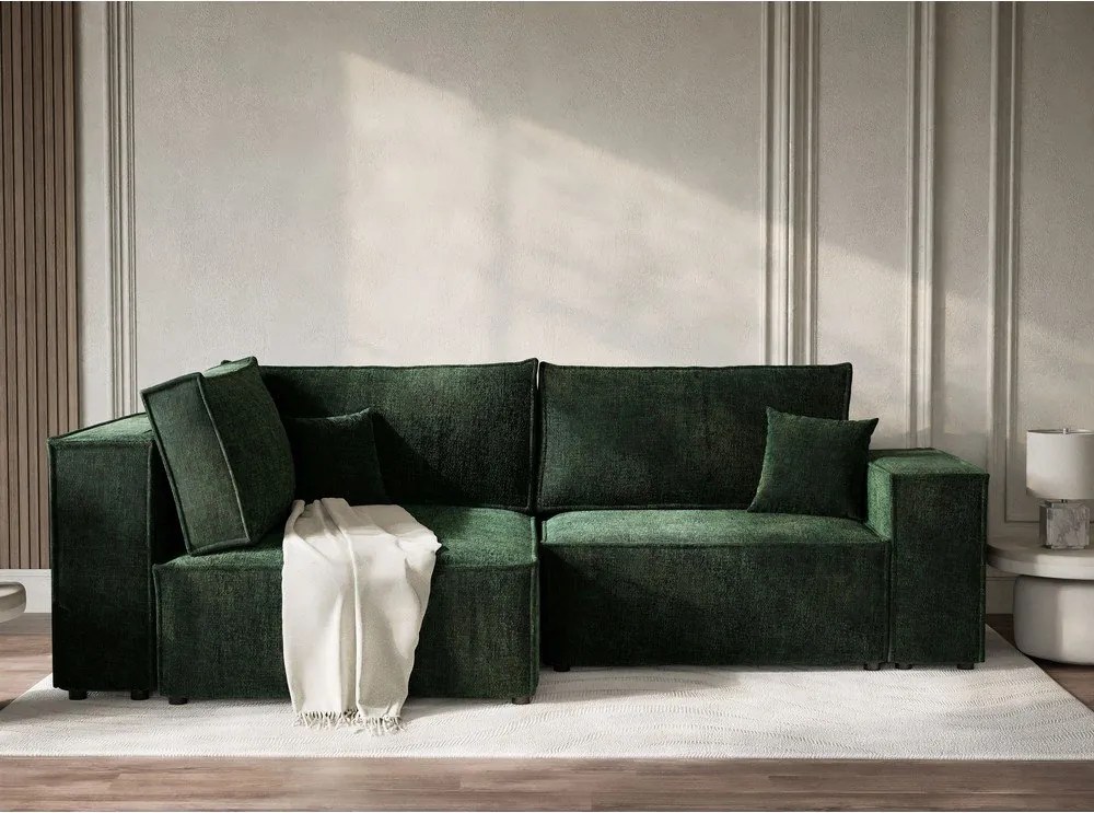 Colțar verde închis extensibil/cu spațiu de depozitare cu tapițerie din chenille (cu colț pe partea stângă/în formă de ”L”) Tonga – Maison de Rêve