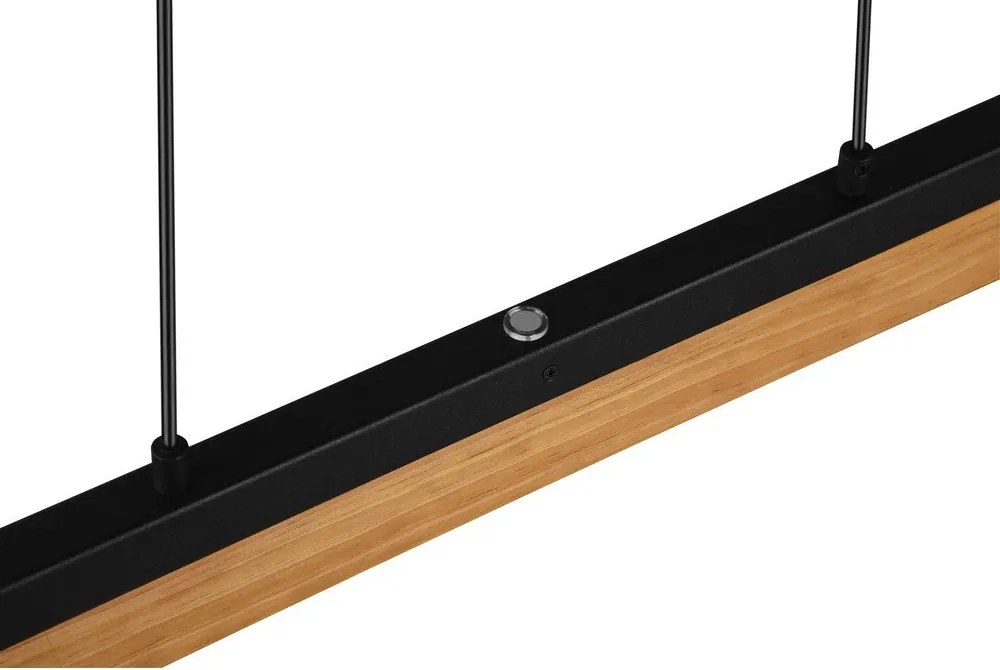 Lustră negru-mat LED cu abajur din lemn Kerala – Trio