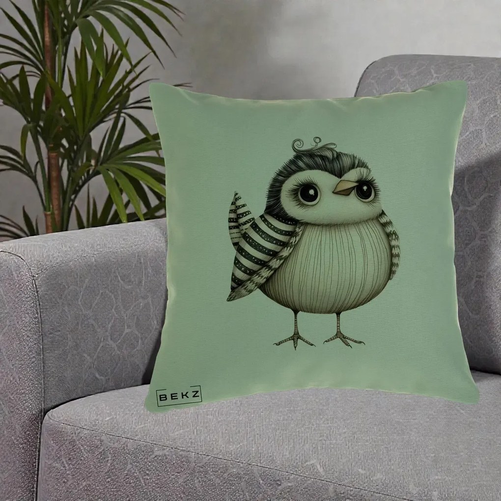 Perna Decorativa Pui Elegant Alb-Negru, 40x40 cm, Verde, Husa Detasabila, Perna Inclusa, BEKZ®