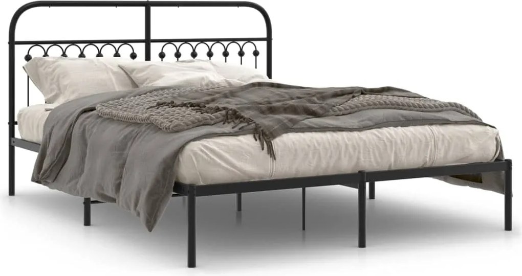 vidaXL Cadru de pat metalic cu tăblie, negru, 150x200 cm