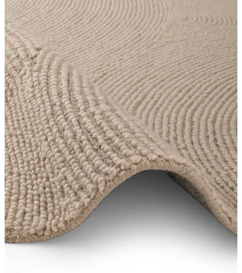 Covor bej țesut manual rotund din lână ø 120 cm Calmio – Hanse Home