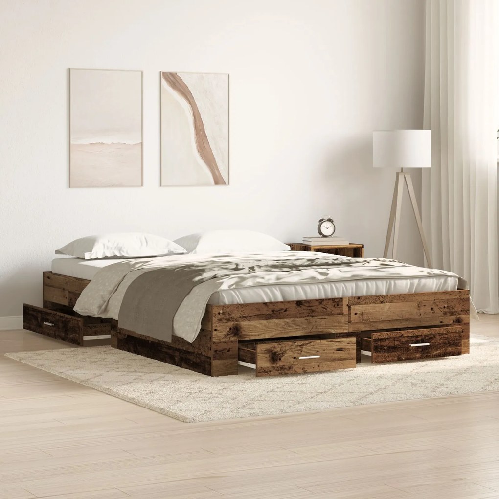 vidaXL Cadru de pat cu sertare Lemn vechi Lemn prelucrat 160 x 200 cm