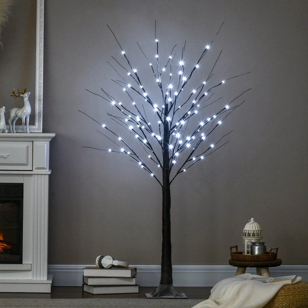 HOMCOM Brad de Crăciun Luminos Tip Mesteacăn, 150 cm, 96 Led-uri, Bază Lată, pentru Interior și Exterior, Maro | Aosom Romania