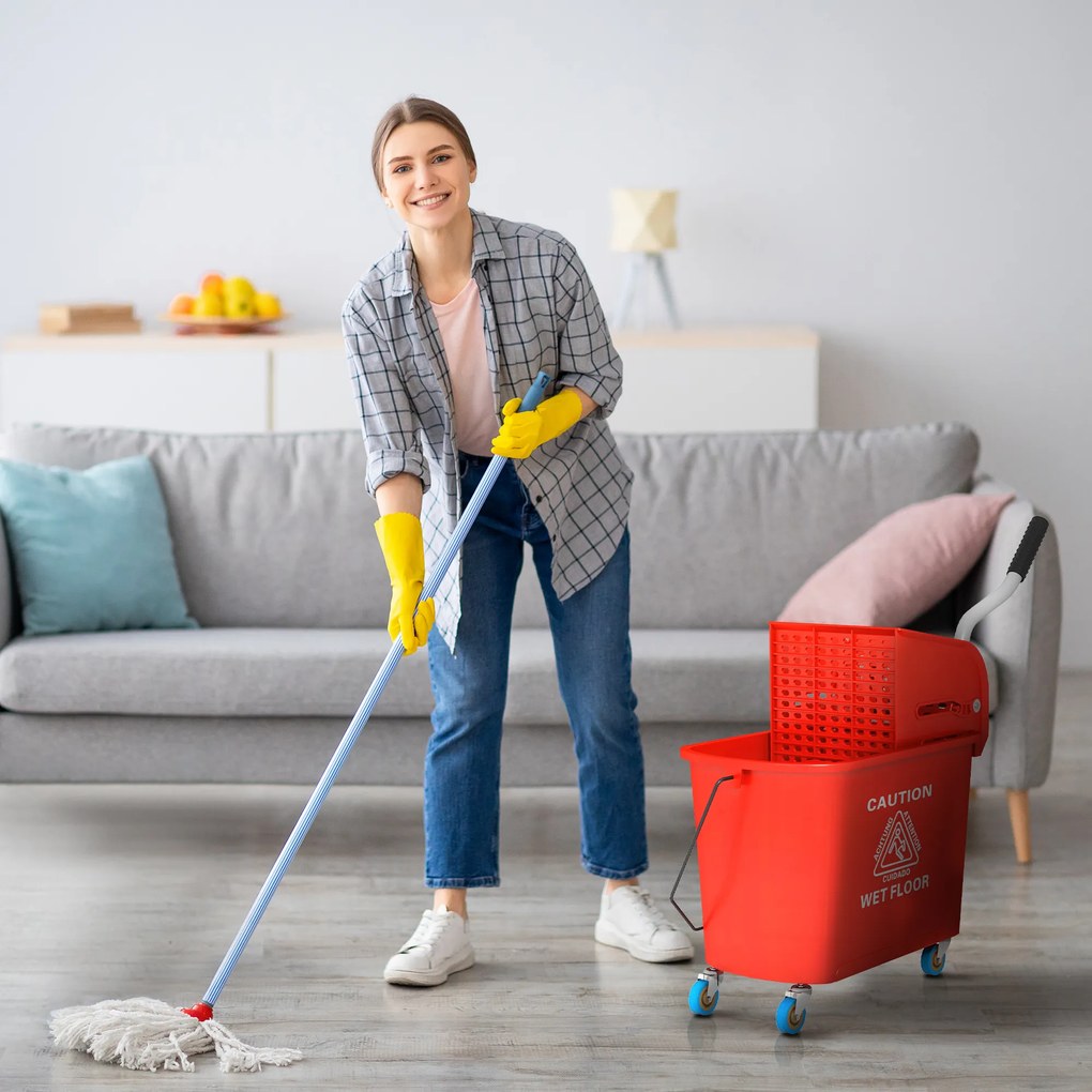 HOMCOM, Cărucior de curățat cu mop și separator de apă pentru curățenie, 20 L, roșu, 60L x 27l x 70,5H cm | Aosom Romania