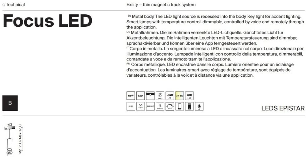 Pendul LED, accesoriu pentru sina magnetica Exility, Focus Smart 12W