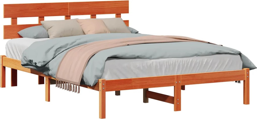 vidaXL Cadru de pat cu headboard Maro 150 x 200 cm Lemn masiv de pin