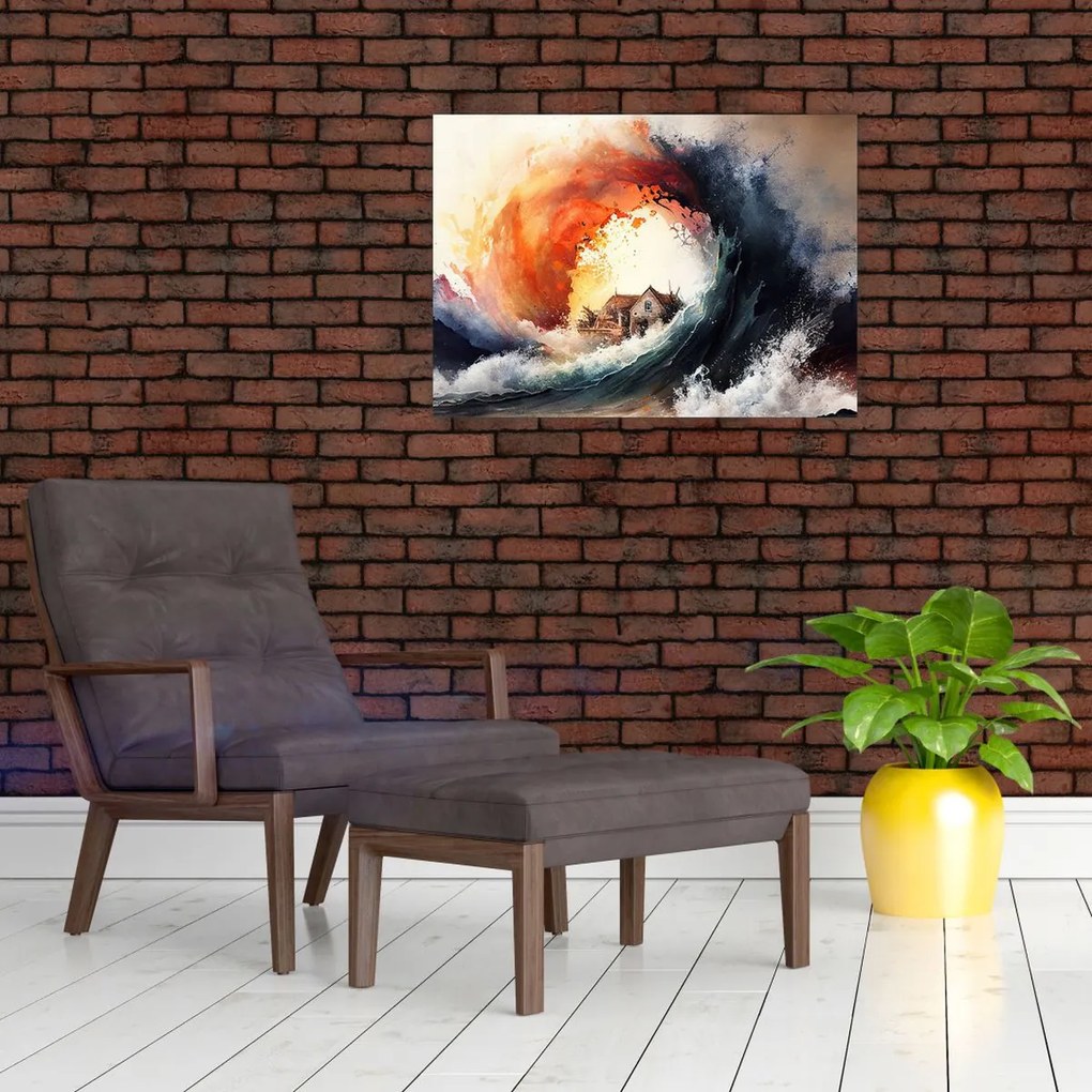 Tablou pe sticlă - În vârtejul potopului, acuarelă (70x50 cm)