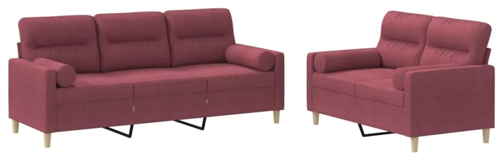 3201622 vidaXL Set canapea cu perne, 2 piese, roșu vin, material textil