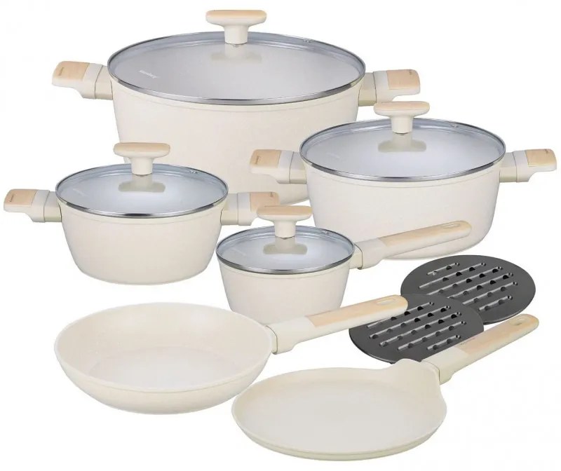 Set oale si tigai Klausberg, KB-7833, 12 piese, Acoperire antiaderenta, Inductie, Bej
