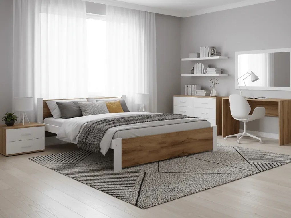 Pat de o persoana IKAROS 120 x 200 cm, stejar artizan/alb Saltele: Cu saltele Coco Maxi 20 cm, Somiera pat: Cu lamele drepte