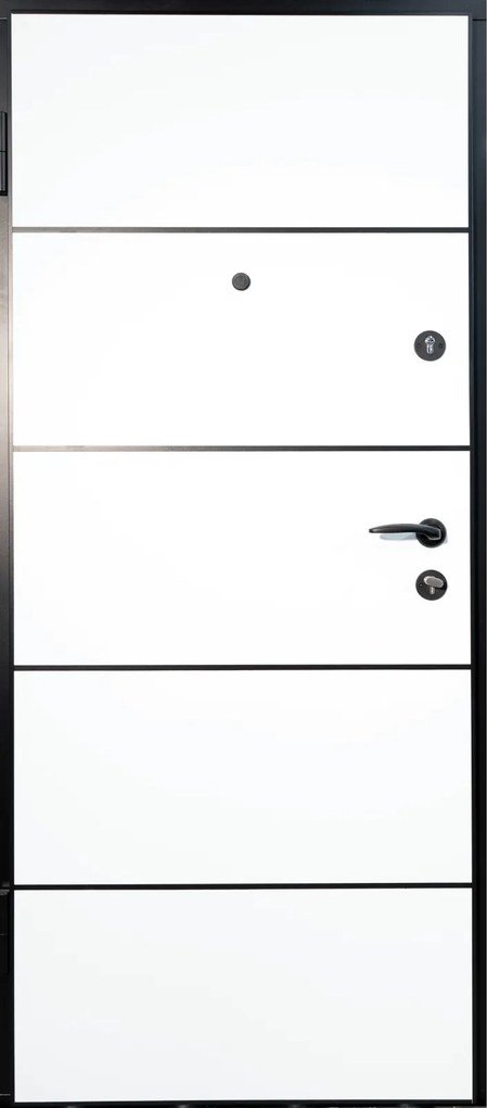 Usa metalica de intrare in apartament cu izolatie fonica   termica - Culoare Ciment Gri Inchis   Alb  Nuc ST, Gri Ciment / Alb