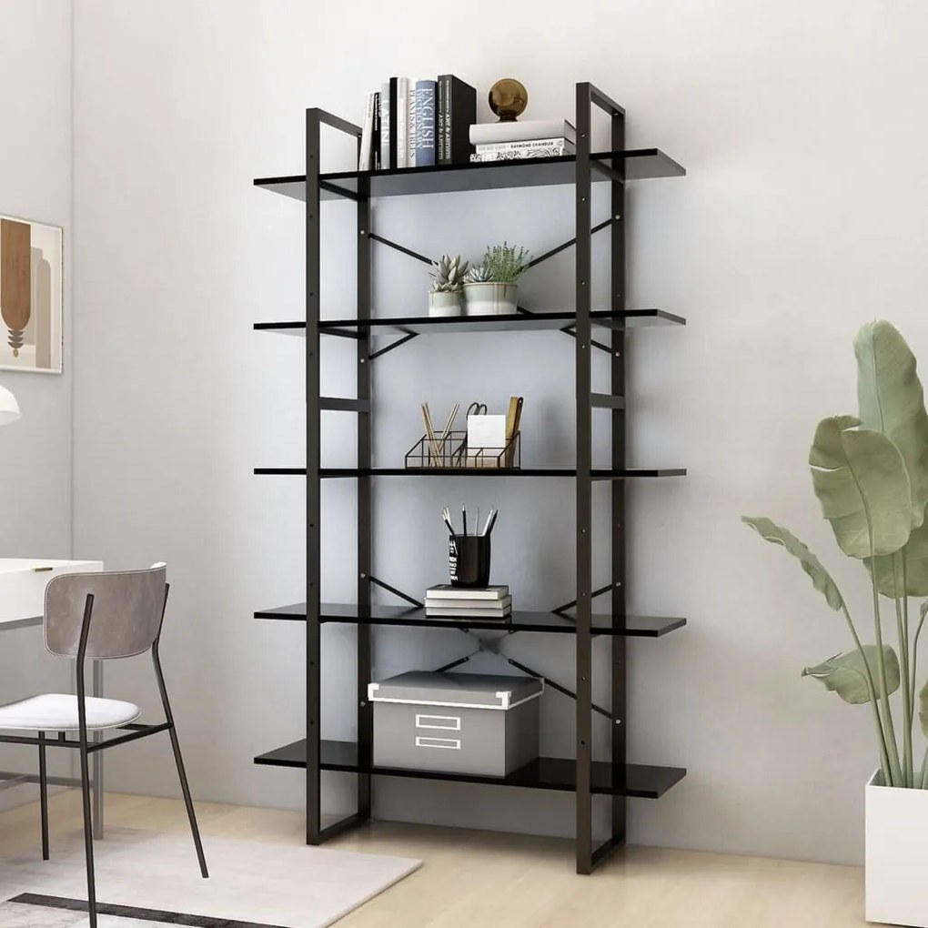 3081999 vidaXL Bibliotecă cu 5 rafturi, negru, 100x30x175 cm, lemn prelucrat