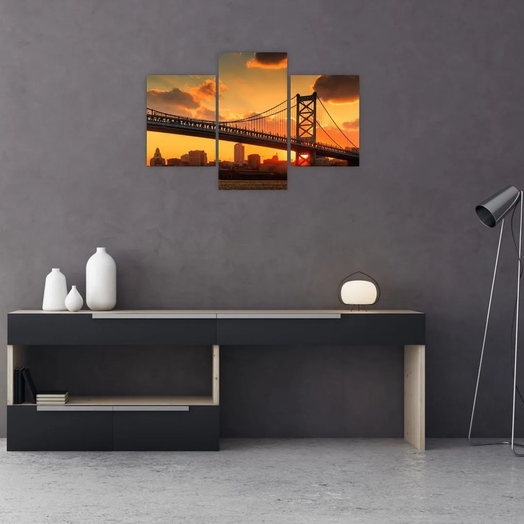 Tablou - Apus de soare peste Podul Ben Franklin, Philadelphia (90x60 cm)