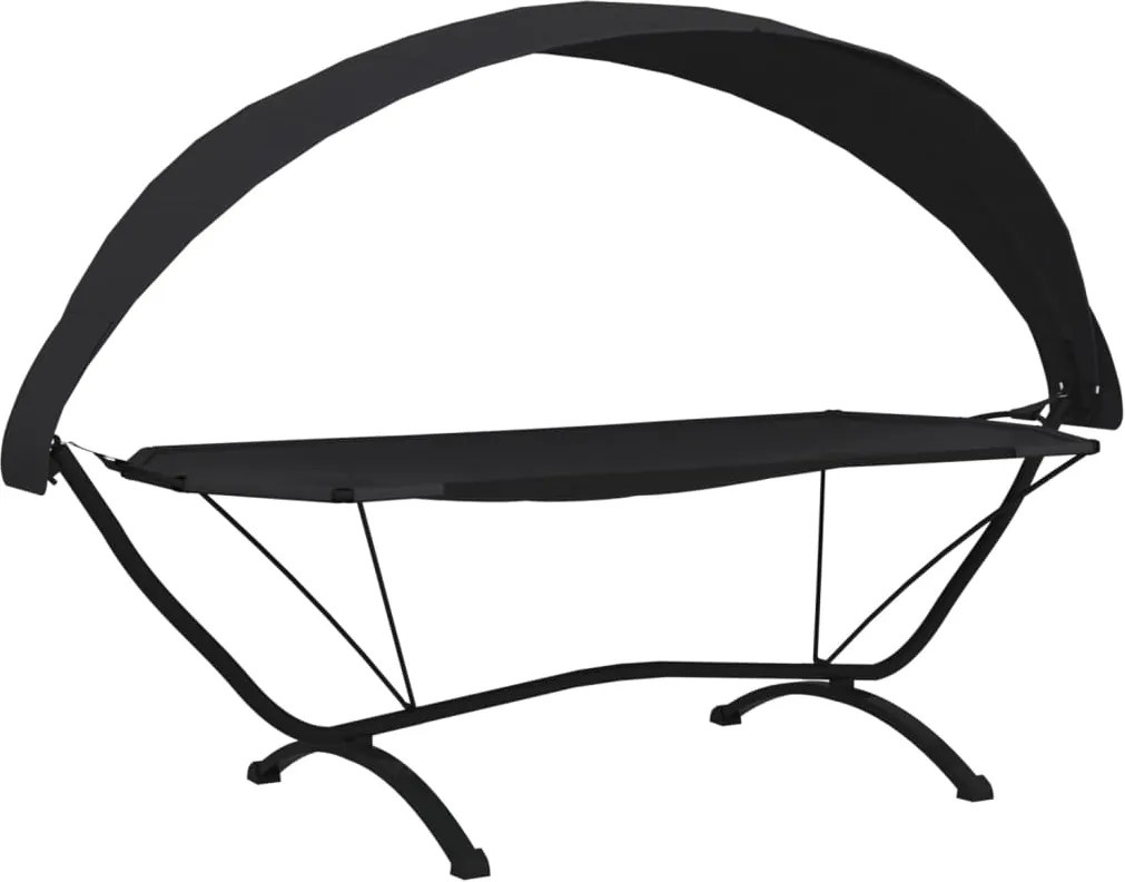 vidaXL Pat de exterior cu baldachin negru oțel & țesătură oxford