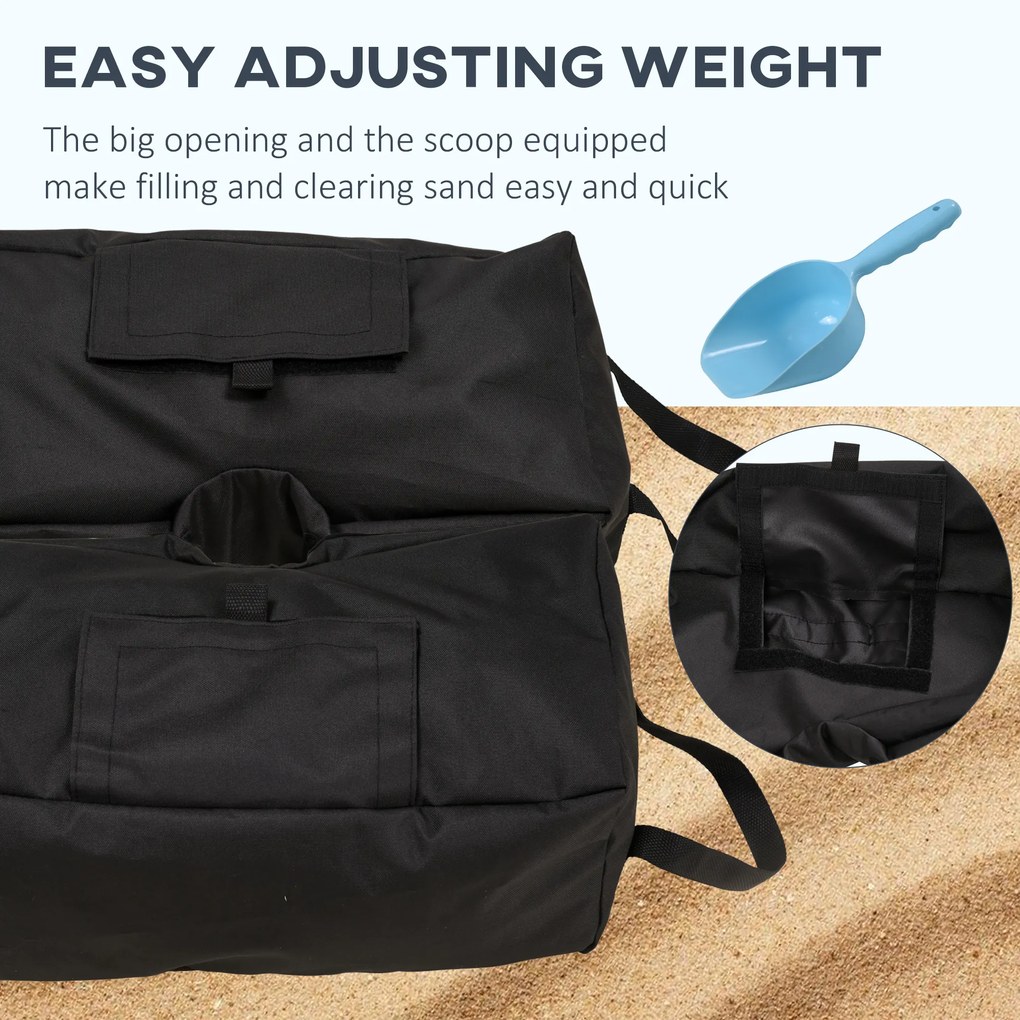 Outsunny Set 2 Baze pentru Umbrelă cu Sac Reîncărcabil cu 50 kg de Nisip, Mânere și Lopată, 50x25x18 cm, Negru | Aosom Romania