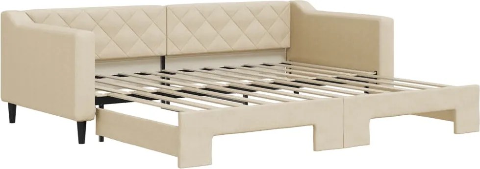 vidaXL Pat de zi cu extensie, crem, 90x200 cm, textil