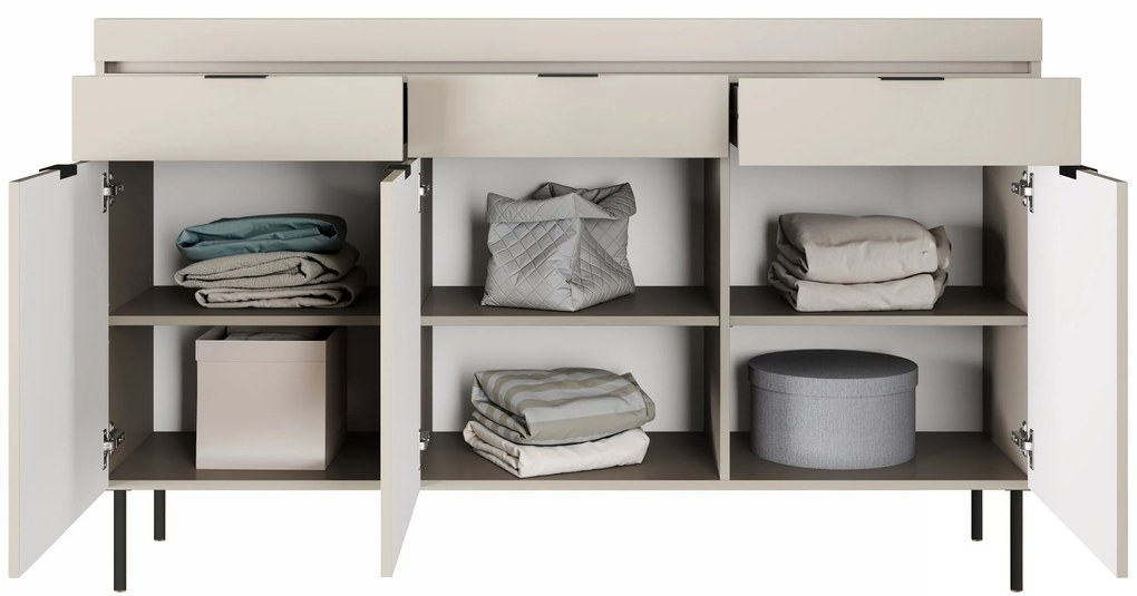 Comodă cu trei uși și trei sertare Sentia 157 - cașmir / negru