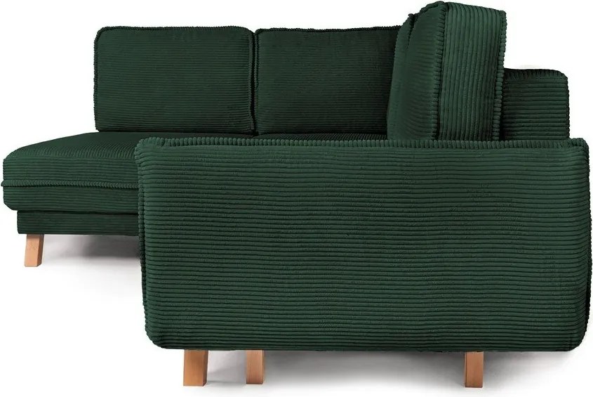 Colțar verde închis extensibil/cu spațiu de depozitare cu tapițerie din catifea reiată (cu colț pe partea stângă/în formă de ”L”) Tori – Bonami Selection
