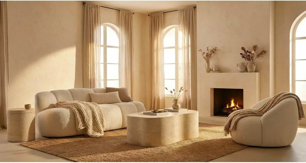 Canapea albă cu tapițerie din țesătură bouclé 145 cm Ball – Mauro Ferretti