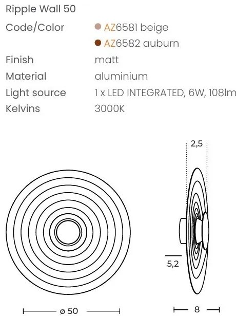Aplica LED lumina ambientala RIPPLE 50cm, bej