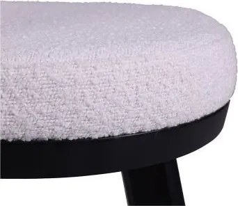 Scaun dining tapițat shabby chic din stofă bouclé și lemn de fag, alb, cu spătar rotunjit învelitor și picioare negre, 80 x 49 x 55 cm, „Amelie”