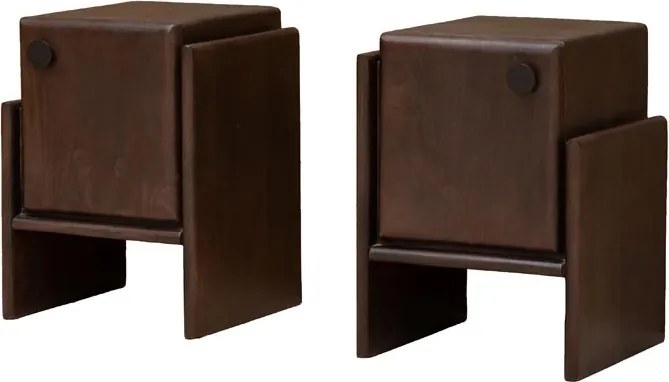 Set 2 noptiere din lemn de mango și metal, cu 1 ușă, maro antichizat, finisaj mat, 34.5×33×50.5, „Mogadi"