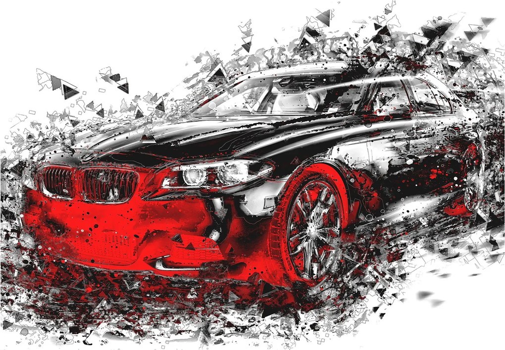 Tablou pe sticlă - Mașina pictată în acțiune (70x50 cm)