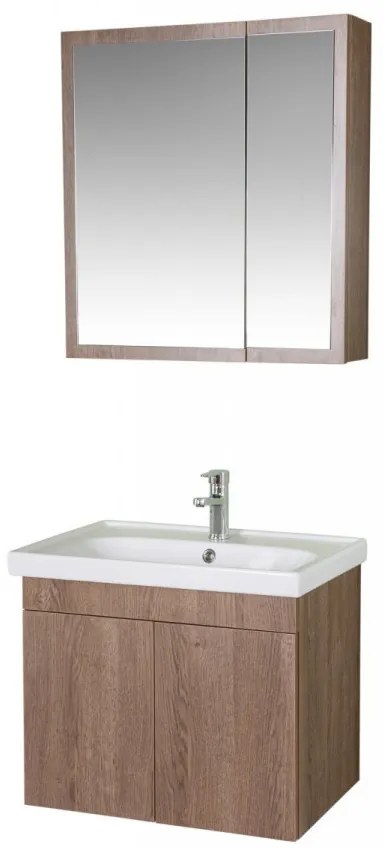 Set Mobilier Baie Bryce, Include Baza Lavoar, Lavoar și Corp cu Oglinda, 65 cm, Nuc