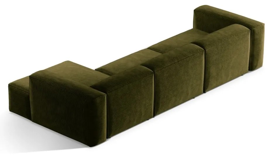 Colțar verde cu tapițerie din catifea reiată (cu colț pe partea dreaptă/cu șezlong) Bergamo – Cosmopolitan Design