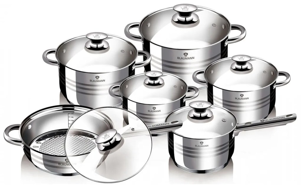 RESIGILAT - Set oale si tigaie inox cu capace (12 piese), durabile, gatire sanatoasa, Blaumann BL 1031