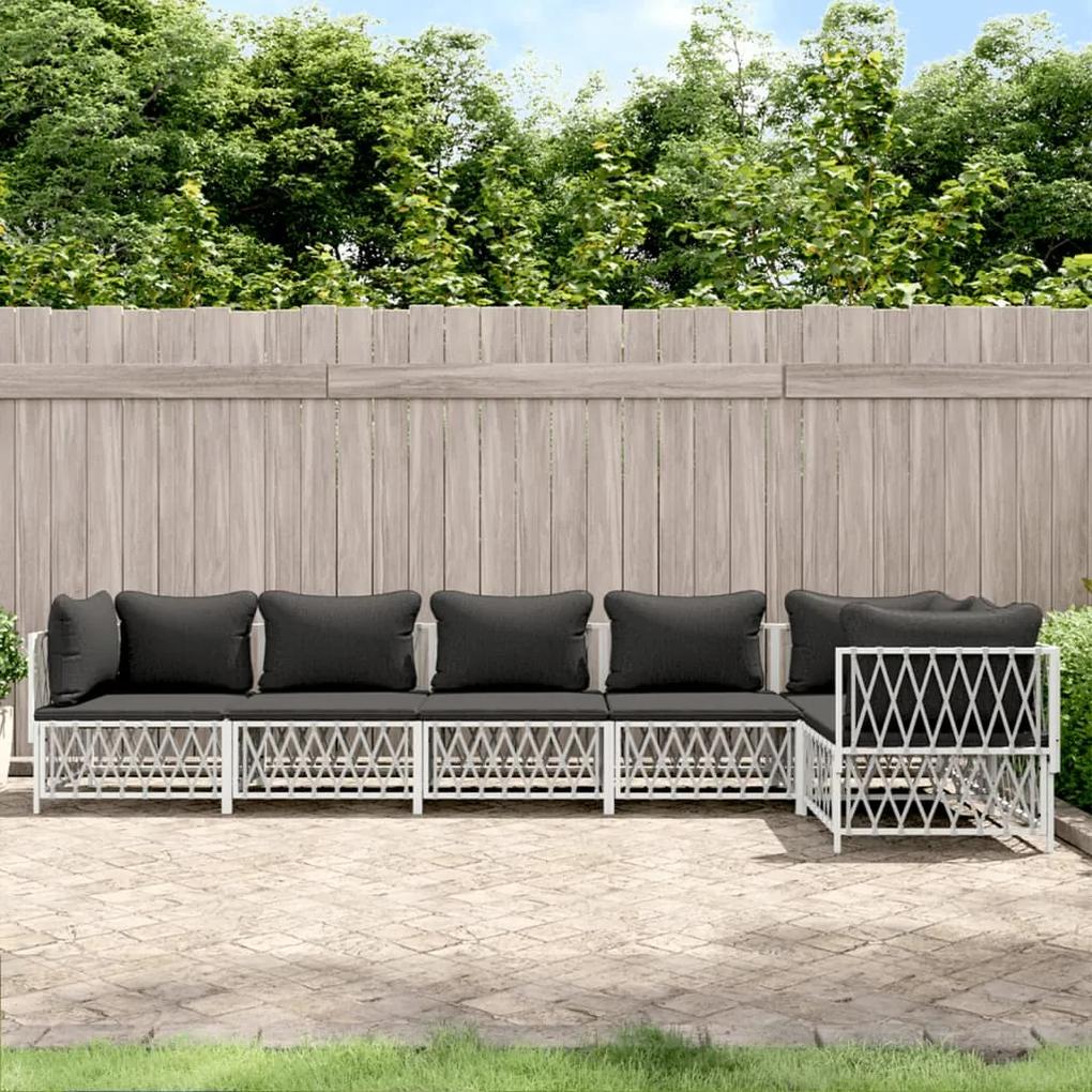 3186876 vidaXL Set mobilier de grădină, 6 piese, cu perne, alb, oțel