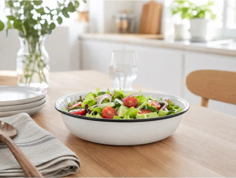 Castron emailat Rosberg R51222OR20, 20 x 4,5 cm, Margine rotunjita, Alb