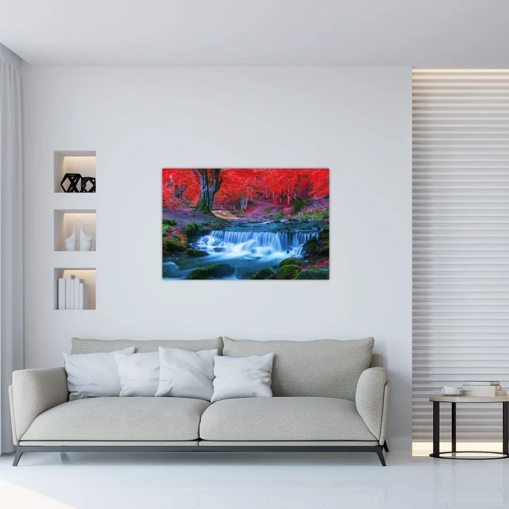 Tablou - Cascada în pădurea roșie (90x60 cm)