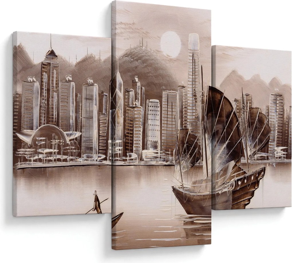 Tablou - Victoria Harbour, Hong Kong, efect sepia (90x60 cm)
