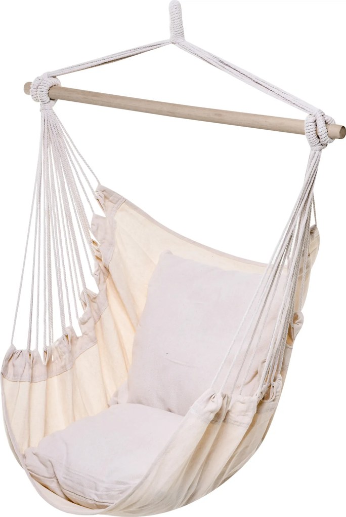 Outsunny Fotoliu suspendat exterior scaun-hamac cu 2 perne, interior și exterior, din țesătură bumbac amestec, crem | Aosom Romania