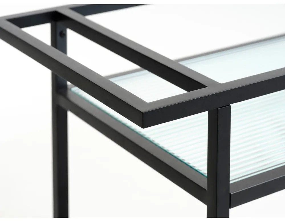 Măsuță de servire cu roți din sticlă 42x70 cm Bronco – Unique Furniture
