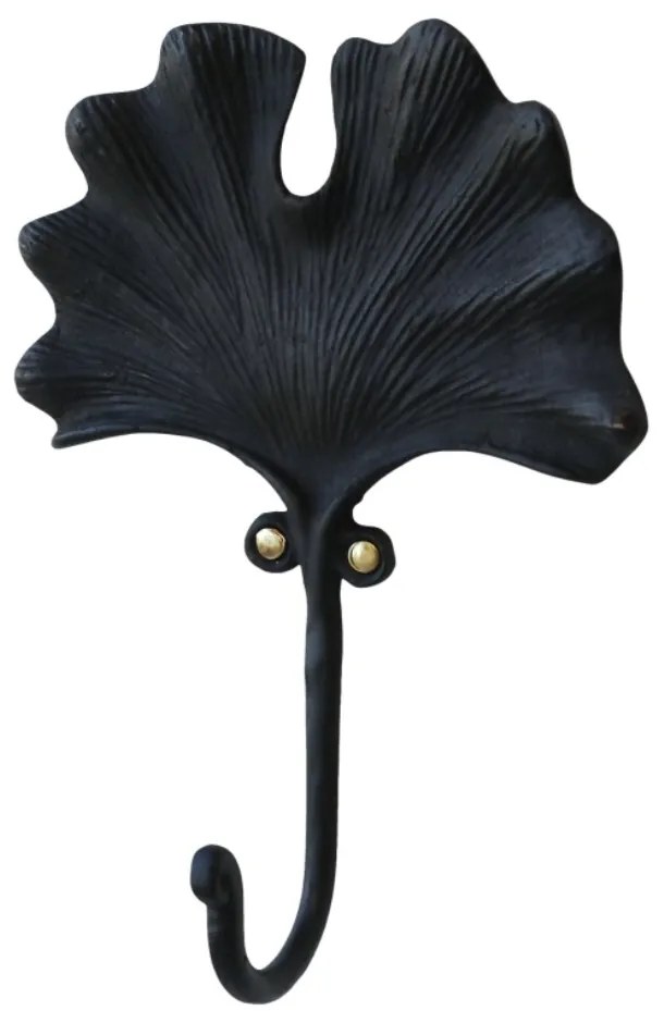 Cuier negru, din alama, cu agatatoare, model frunza, Amour
