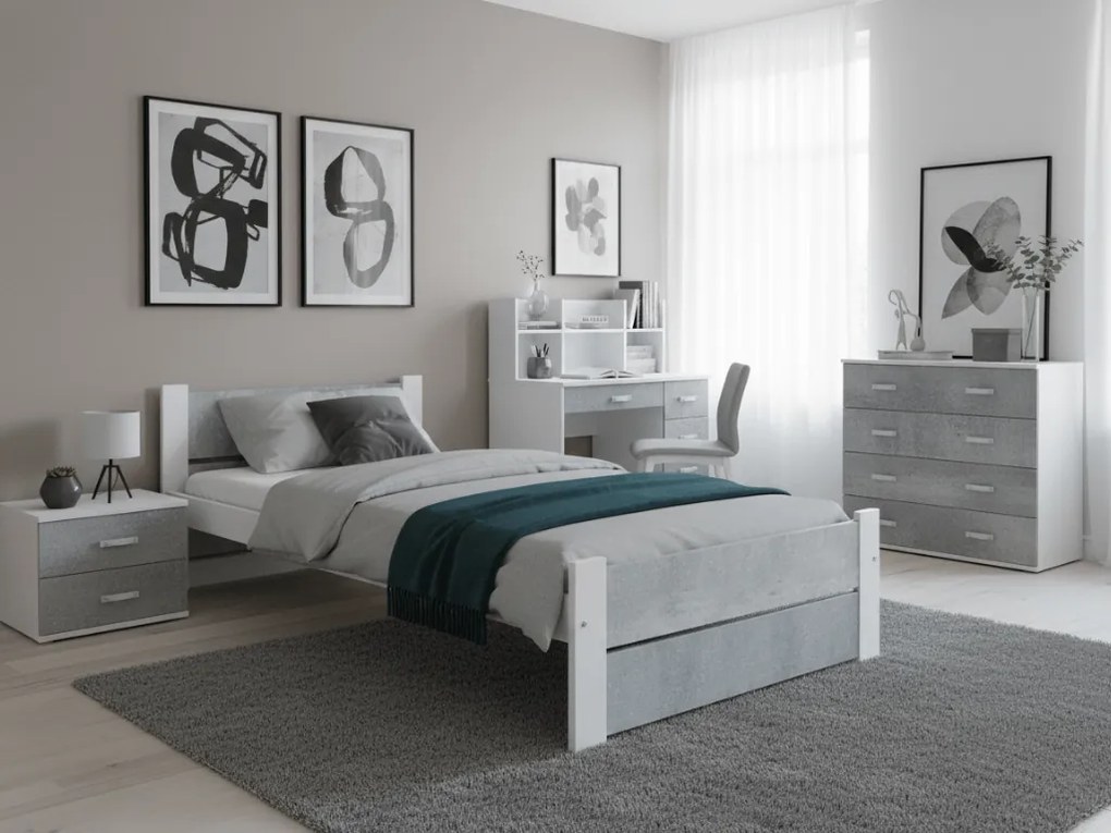 Pat de o persoana IKAROS DOUBLE 90 x 200 cm, beton/alba Saltele: Cu saltele Sommera 18 cm, Somiera pat: Fara somiera