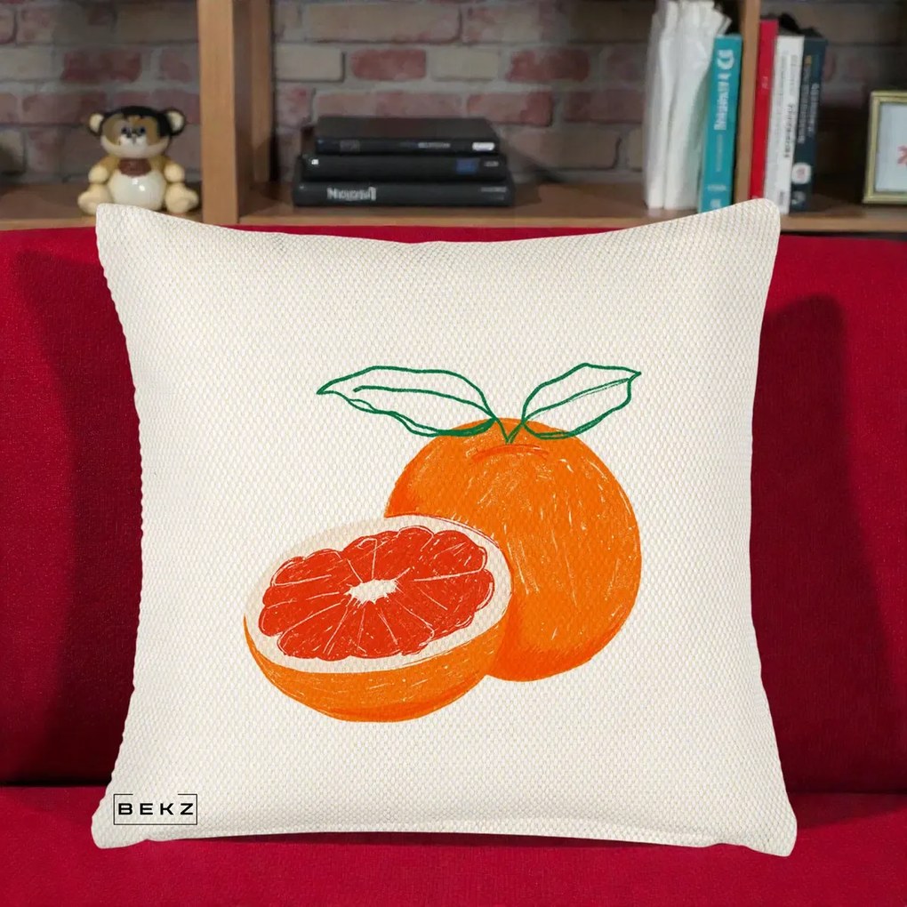 Perna Decorativa Grepfrut Citrus, 40x40 cm, Crem Reliefat, Husa Detasabila, Perna Inclusa, BEKZ®
