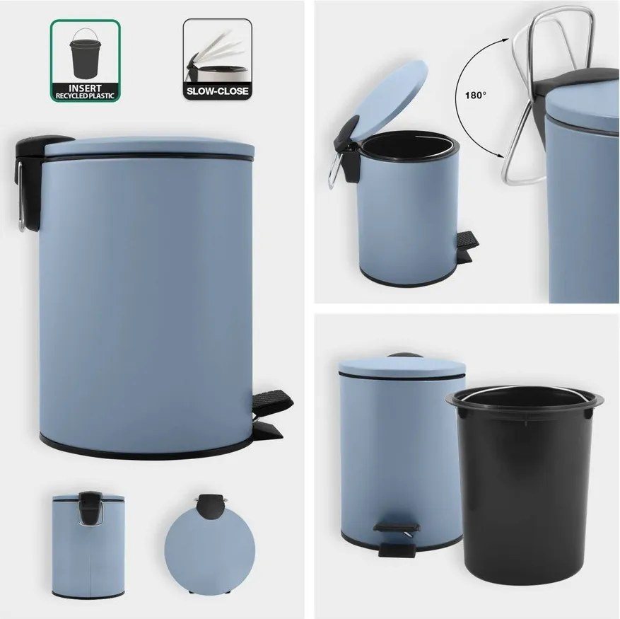 Coș de gunoi albastru deschis cu pedală din oțel 3 l Adelar – Spirella