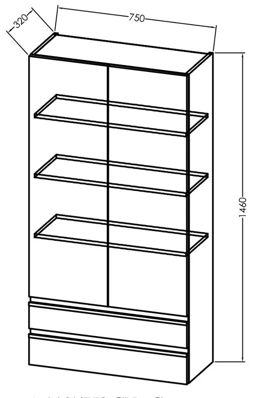 Dulap inalt suspendat, Kolpasan, Alexis, cu 2 usi si 2 sertare, H 146 cm, dark concrete