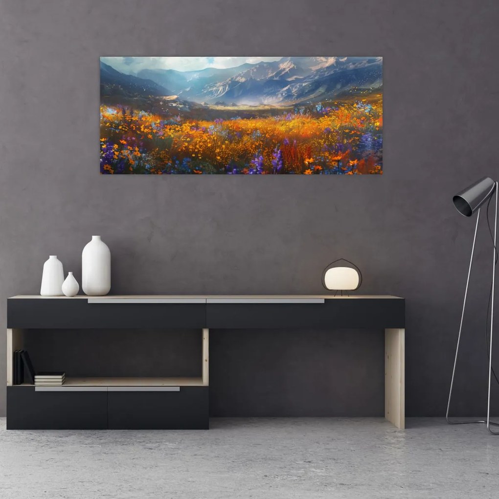 Tablou - Peisaj montan pictat II. (120x50 cm)