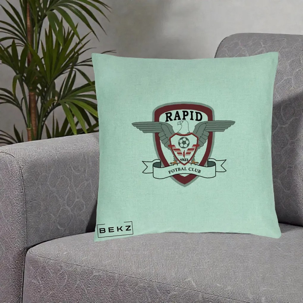 Perna Personalizata Rapid Fotbal Club 1923, 40x40 cm, Verde Menta, Husa Detasabila, Perna Inclusa, BEKZ®