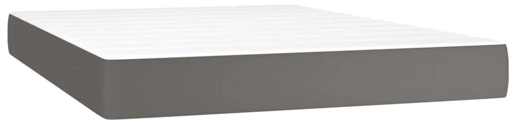Pat box spring cu saltea, gri, 140x190 cm, piele ecologica Gri, 140 x 190 cm, Design simplu